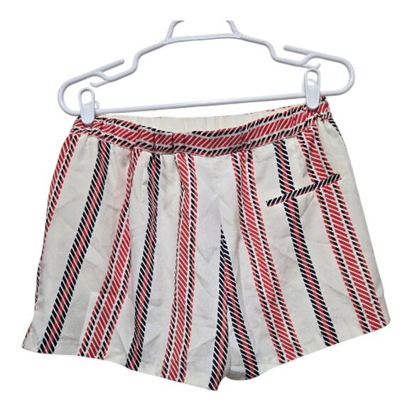 Zara Basic Rope Stripe Pull-On Shorts Large Ivory Red Navy - Picture 2 of 9